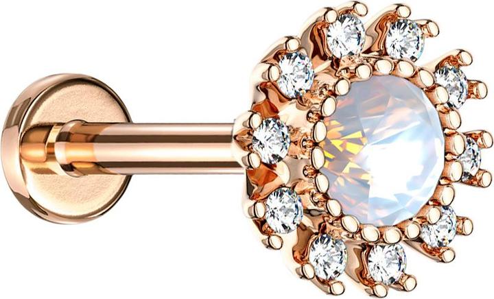 Actual product image Star Piercing Micro Labret internal thread rosegold double crystal paved silver (Surgical steel 316L, Brass)