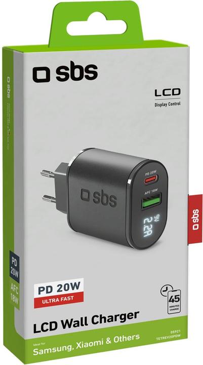Produktbild SBS PD Reiselader 20W USB-C/USB m. Disp (20 W)