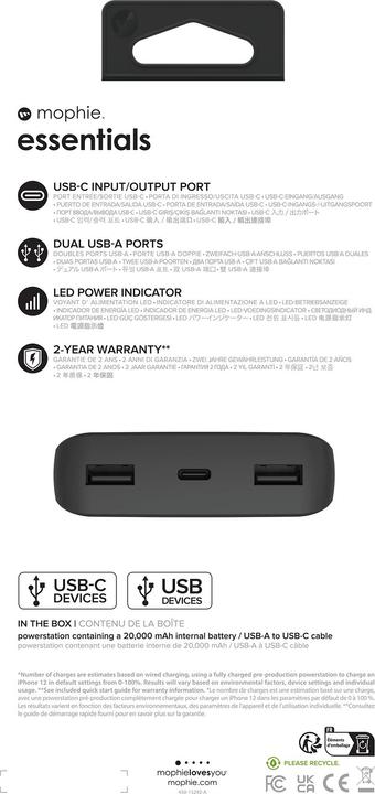Actual product image mophie Essential (20000 mAh, 20 W, 20 Wh)