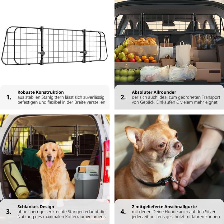 Immagine prodotto tectake griglia di protezione per cani Balu, regolabile in larghezza, 2 cinture di sicurezza (Cane, Riflettori)
