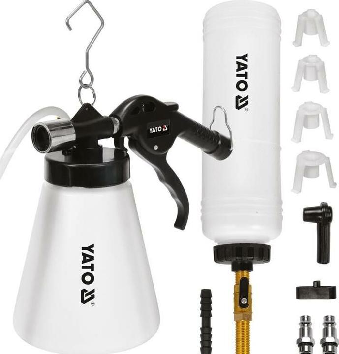 Produktbild Yato Profi Druckluft Bremsenentlüftungsgerät, 1 Liter Nachfüllflasche, 4 Adapter (21-30, 24-32, 28-3