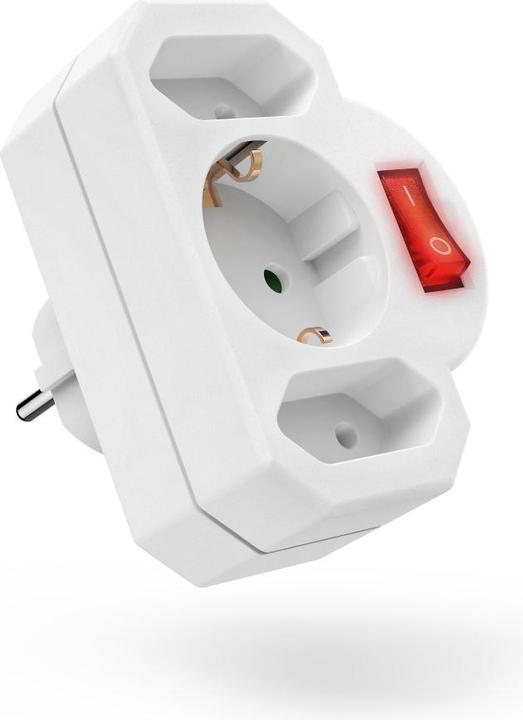 Actual product image Hama Socket outlet adapter 3-fold, 1x earth contact, 2x Euro, switch, white (CEE 7/16, 3 x)
