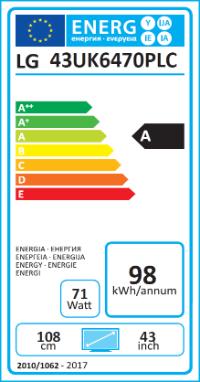 Etichetta energetica LG 43uk6470 (43", LCD, 4K, 2018)