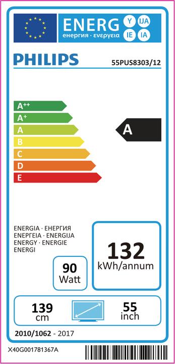 Energie-Label Philips 55pus8303/12 (55", LCD, 4K, 2018)