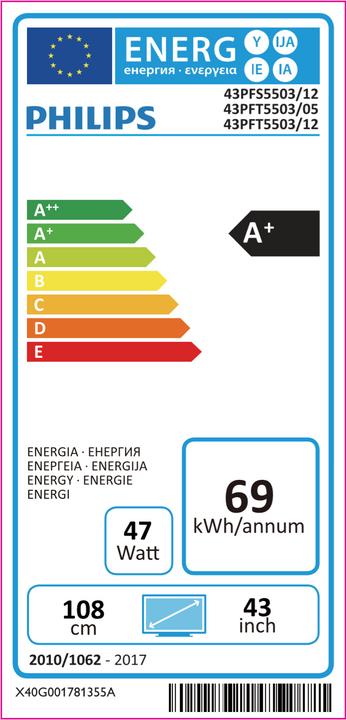 Etichetta energetica Philips 43pfs5504 (43", LCD, Full HD, 2018)