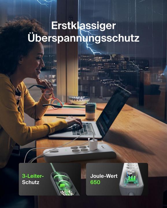 Actual product image Belkin Steckdosenleiste 6-fach + 2xUSB-A, 2m Kabel BSV604vf2M-V2 (6 x, USB, 2 m)