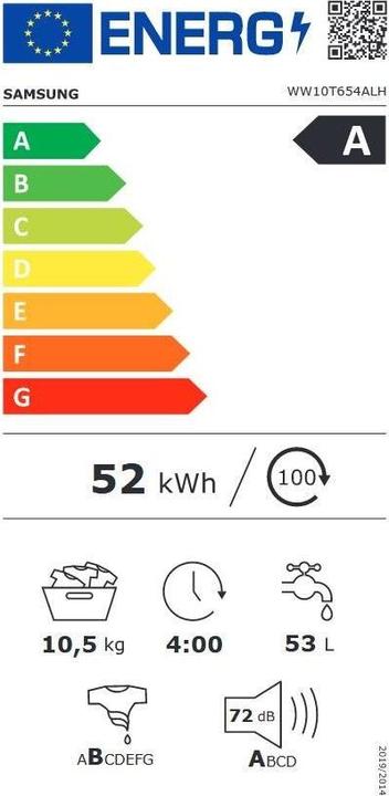 Etichetta energetica Samsung WW10T654ALH/S5 WW6500 (10.50 kg, A sinistra)