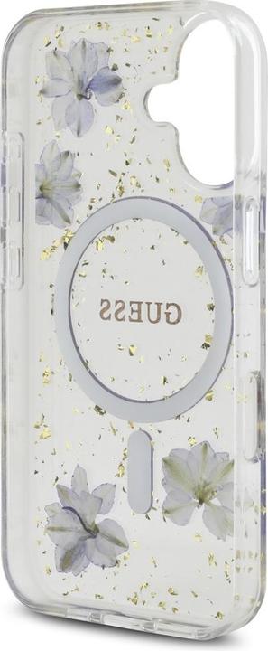 Produktbild Guess Case Resin Flowers Glitter MagSafe for iPhone 16 purple (Apple iPhone 16)