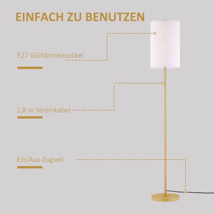Actual product image Swisshandel24 Stehlampe Wohnzimmer Stehleuchte mit Leinen Lampenschirm, Zugkettenschalter (E27)