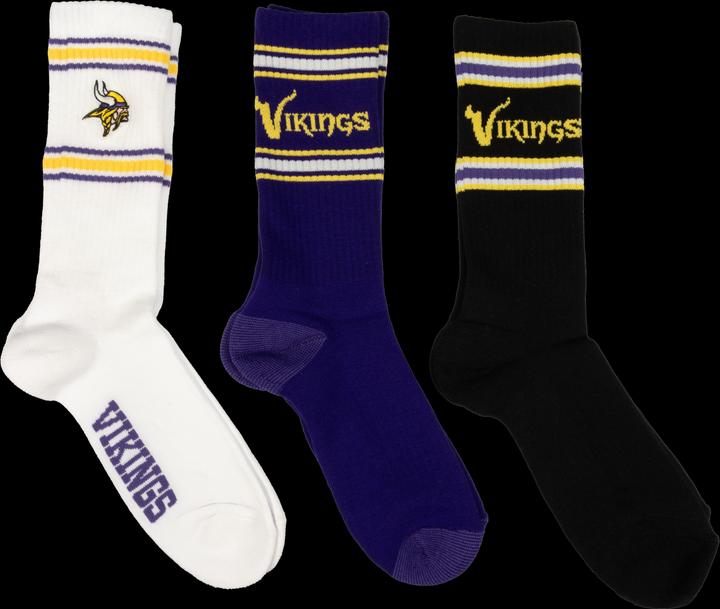Barefoot Minnesota Vikings 3pk Crew Socks 39-42 (39 - 42)