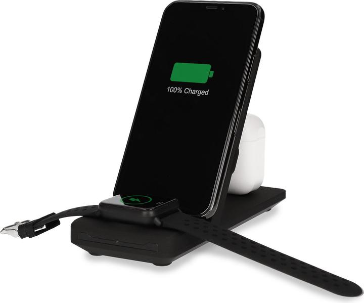 Produktbild KSIX WIRELESS CHARGER 3IN1 SMARTPHONE, AIRPODS APPLE WATCH (SERIES 1-7) BLACK+ QC3.0 CHARG. (10 W)
