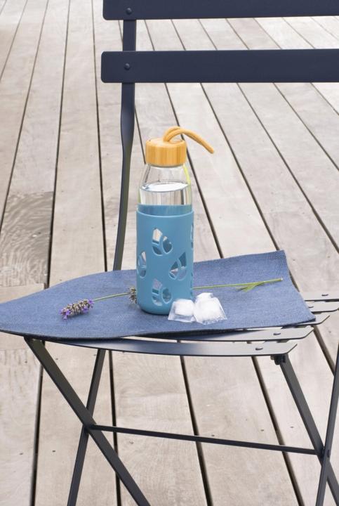 Actual product image Pebbly Glass bottle w. bamboo d. and silicone sleeve, blue, 55cl (0.55 l)