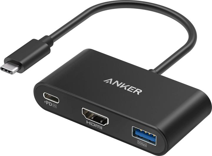 Anker 321 USB-C Hub (3-in-1) Ultra compact 1x HDMI 4K 1x USB-C PD 1x USB-A grau (USB-C, 3 Ports)