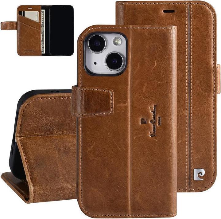 Produktbild Pierre Cardin Case iPhone 13 Mini - Echt Leder Book Case braun & 2 Kartenfächer (Apple iPhone 13 mini)