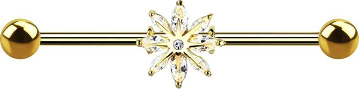 Produktbild Star Piercing Barbell 14k vergoldet mit Schneestern (Chirurgenstahl 316L, Messing)