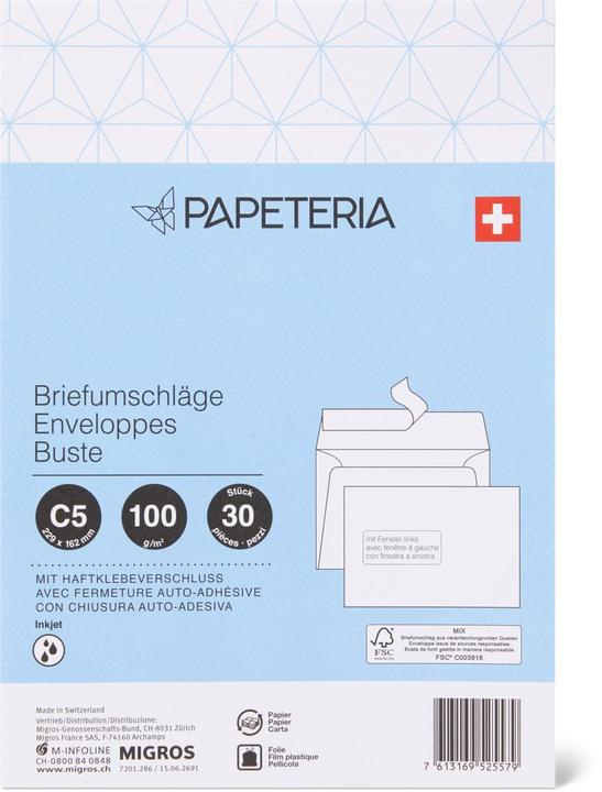 Produktbild Papeteria C5 Briefumschläge mit Fenster links (C5, 30 x)