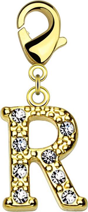 Actual product image Star Piercing Pendant 14k gold plated with crystal letter R (Brass)