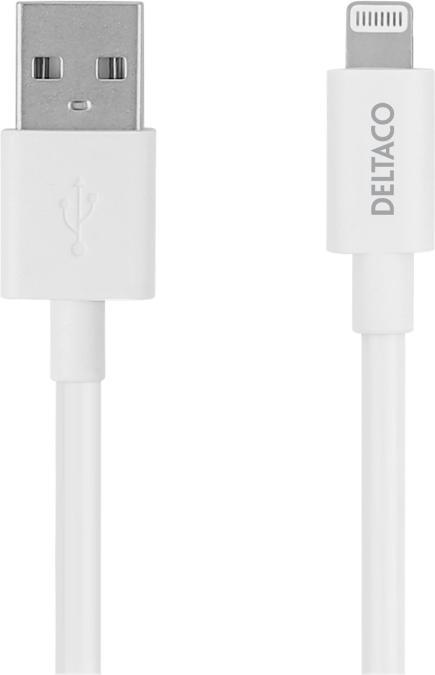Deltaco Câble Lightning USB-A -Lightning, 2m, Apple C189 chipset, MFi, FSC marked package, white (2 m, USB 2.0)