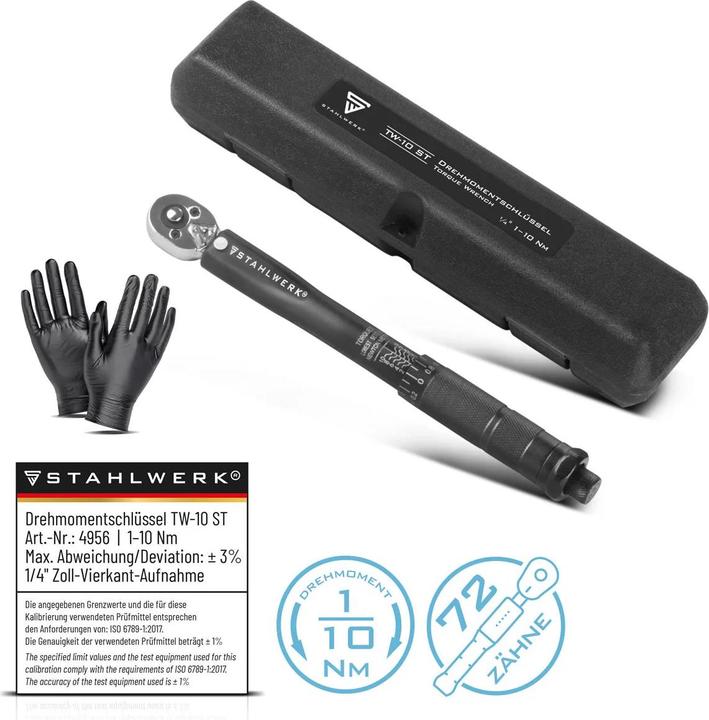 Produktbild Stahlwerk Drehmomentschlüssel TW-10 ST 1-10 Nm 1/4“ Zoll mit Mikrometerskala (1/4", 1 Nm, 10 Nm)