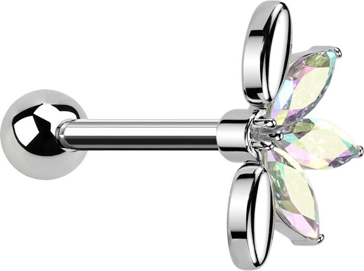 Immagine prodotto Star Piercing Micro Barbell silber mit Kugel und Fächer silber drei ovale Kristalle multicolor (Acciaio chirurgico 316L, Ottone)