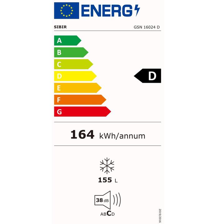 Energy Label Sibir GSN 16024 No Frost droite (Stand-alone, 155 l)