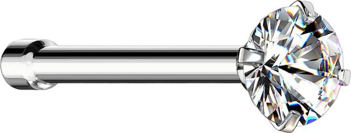 Star Piercing Nasenstecker gerade silber runder Kristall silber gefasst (Chirurgenstahl 316L)