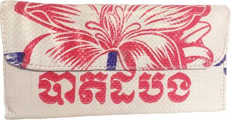Actual product image Bekos Upcycling - Large Wallet Double Folded from Recycled Rice Bag Flower