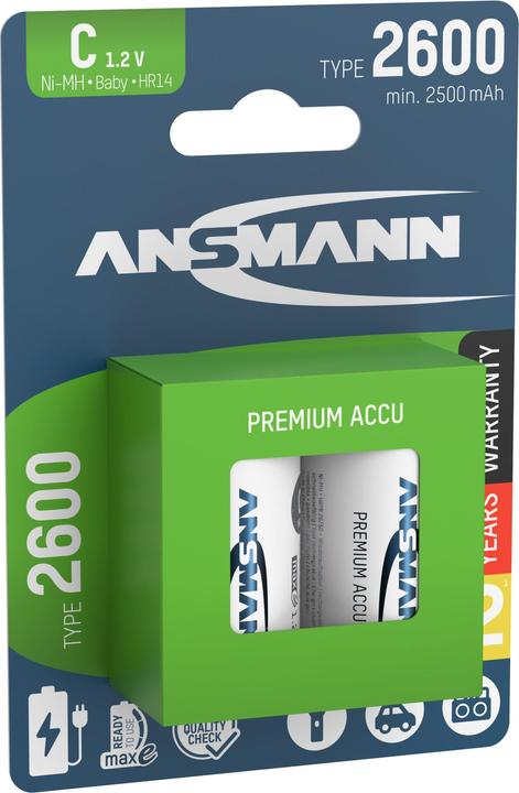 Produktbild Ansmann NiMH Akku Baby C Typ 2600 (min. 2500 mAh) maxE (2 Stk., C, 2600 mAh)