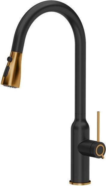 Q Company Virtuosi maišytuvas Quadron Jessica Q LINE PullOut SteelQ stovi juodas su elementais, padengtais v