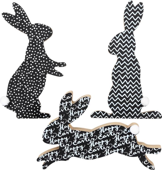 Papierdrachen Ostern Holzaufsteller Hasen Puschelschwanz (3 x, 15 x 8 x 2 cm)