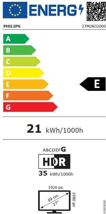 Energie-Label Philips 68,5cm (27,0") 27M2N3200S 16:09 2xHDMI+DP IPS bl/gr retail (1920 x 1080 Pixel, 27")