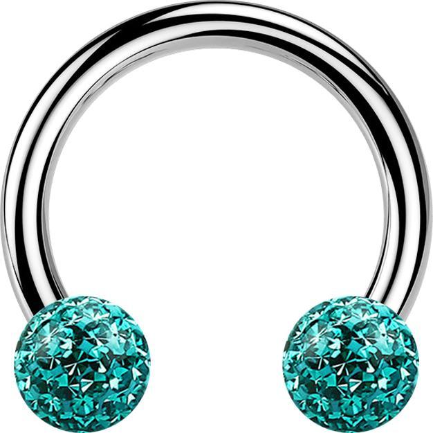 Produktbild Star Piercing Circular Barbell silber mit zwei Kristall Kugeln türkis Epoxy Schutzschicht (Titan G23, ohne Messing)