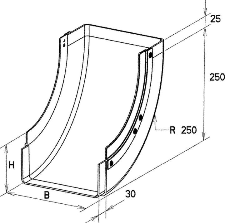 Immagine prodotto Niedax NIE KKBI 110.200 Curva per canale in PRFV 110x200mm con raccordo allegato, pressato (Cavi)