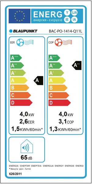 Energie-Label Blaupunkt Arrifana A1414L (45 m², 14000 BTU/h)