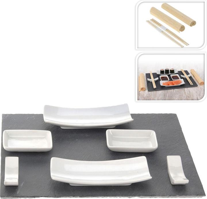 Actual product image Natura Punto Sushi set, 11 pcs. with slate plate, porcelain crockery, chopsticks (11 Piece)