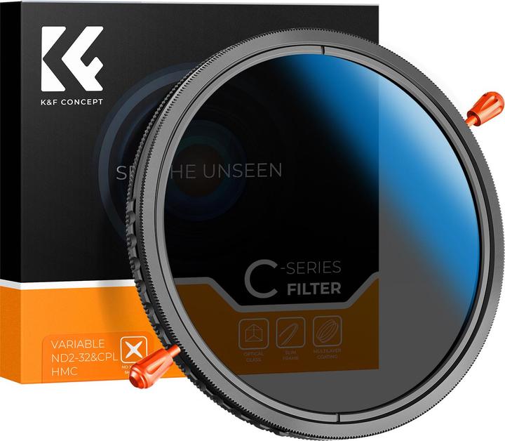 K&F Concept 72MM 2 in 1 CPL+Variable ND2ND32 Lens Filter 18Layers Blue Coated, without Black Cross (C Series) (Neutral density filter, 72 mm)