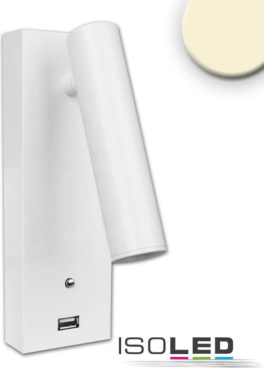 Produktbild Isoled LED Leseleuchte, 3W, weiss, mit USB A Ladebuchse, warmweiss, 3 Stufen dimmbar