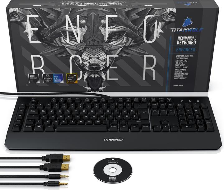 Actual product image Titanwolf Gaming Keyboard "Enforcer" mechanical, LED lighting / QWERTY / Keyboard with Kailh Blue Switches (DE, Cable)