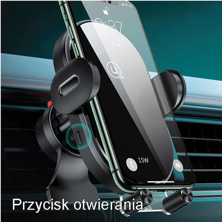 Actual product image Usams Uchwyt indukcyjny US-CD132 15W Automatic do kratki went. czarny/black CD132ZJ01