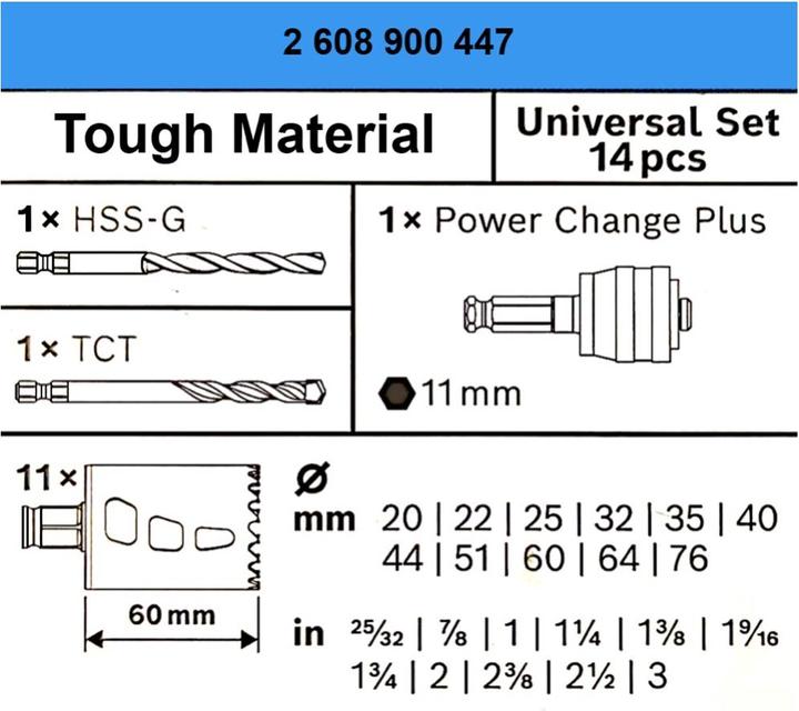 Immagine prodotto Bosch Professional Zubehör Materiale resistente esperto (20, 22, 25, 32, 35, 40, 44, 51, 60, 64, 76 mm)
