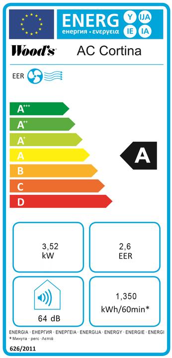 Etichetta energetica Wood's AC Cortina 12K Duo (50 m², 12000 BTU/h)