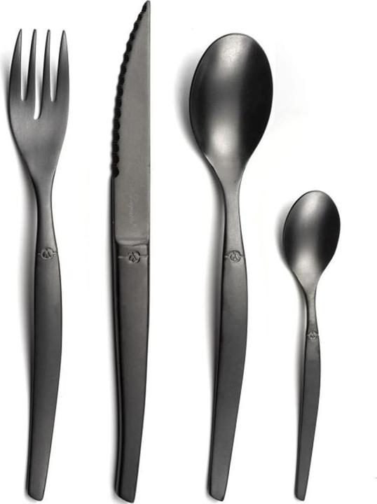 Lou laguiole JET Besteckset 16-teilig PVD schwarz, satiniert, für 4 Personen (16 Stück, Besteck Set)