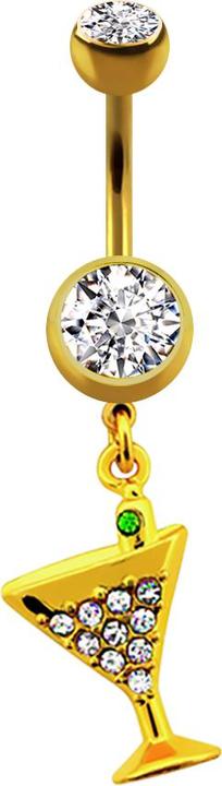 Actual product image Star Piercing Gold-plated banana with cocktail pendant and multicolour crystal (without brass, Surgical steel 316L)