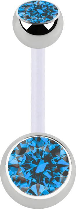 Image du produit Star Piercing Banane transparente avec deux boules cristal argenté bleu clair (Acier chirurgical 316L, sans laiton, Bioflex)