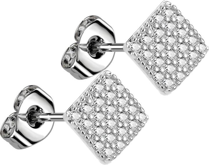 Produktbild Star Piercing Ohrstecker silber mit Kristall silber quadratisch (Chirurgenstahl 316L, Messing)