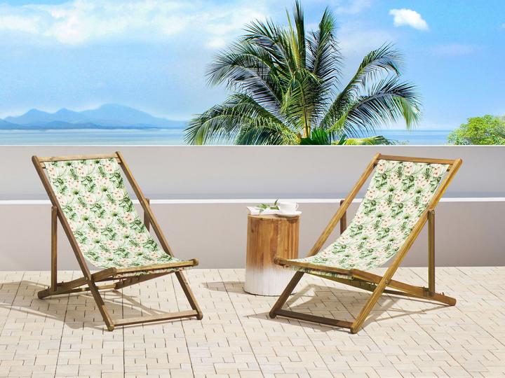 Produktbild Beliani Stoffbezug 2er Set für Gartenliegen ANZIO / AVELLINO Blumenmotiv rosa