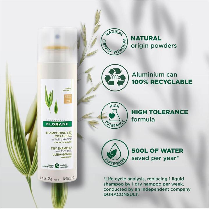Image du produit Klorane Shampooing sec au lait d'avoine teinté | Shampooing Sec extra doux au lait d'Avoine Bruns (150 ml, Shampoing sec)
