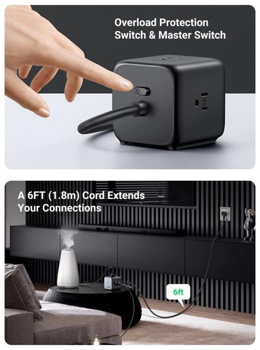 Actual product image Ugreen Cube CD268 (3 x, USB-A, USB-C, CEE 7/4, 1.80 m)