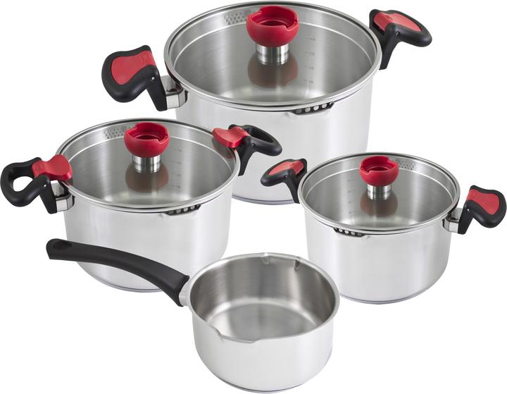 Actual product image Kopf Nelo Topfset (7-teilig, Edelstahl, Induktion, mit intelligenter Abgiesshilfe) (Pot, Stainless steel)