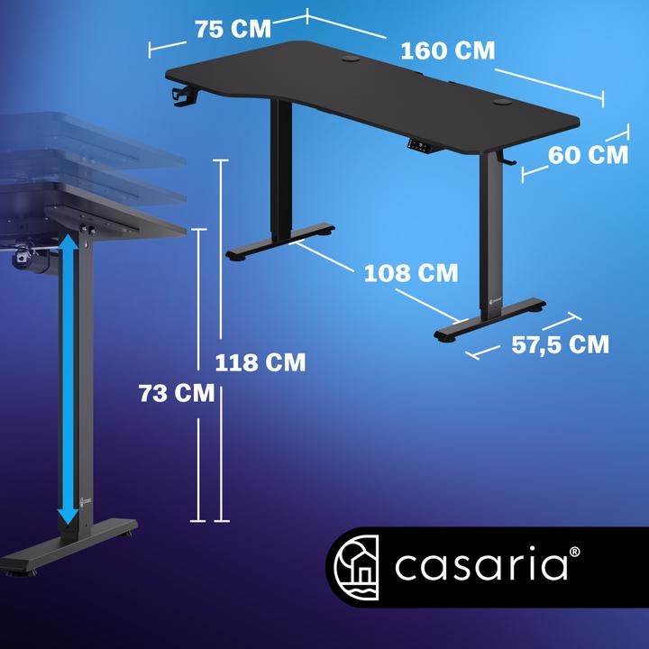 Produktbild Casaria Höhenverstellbarer Schreibtisch (160 x 75 x 118 cm)